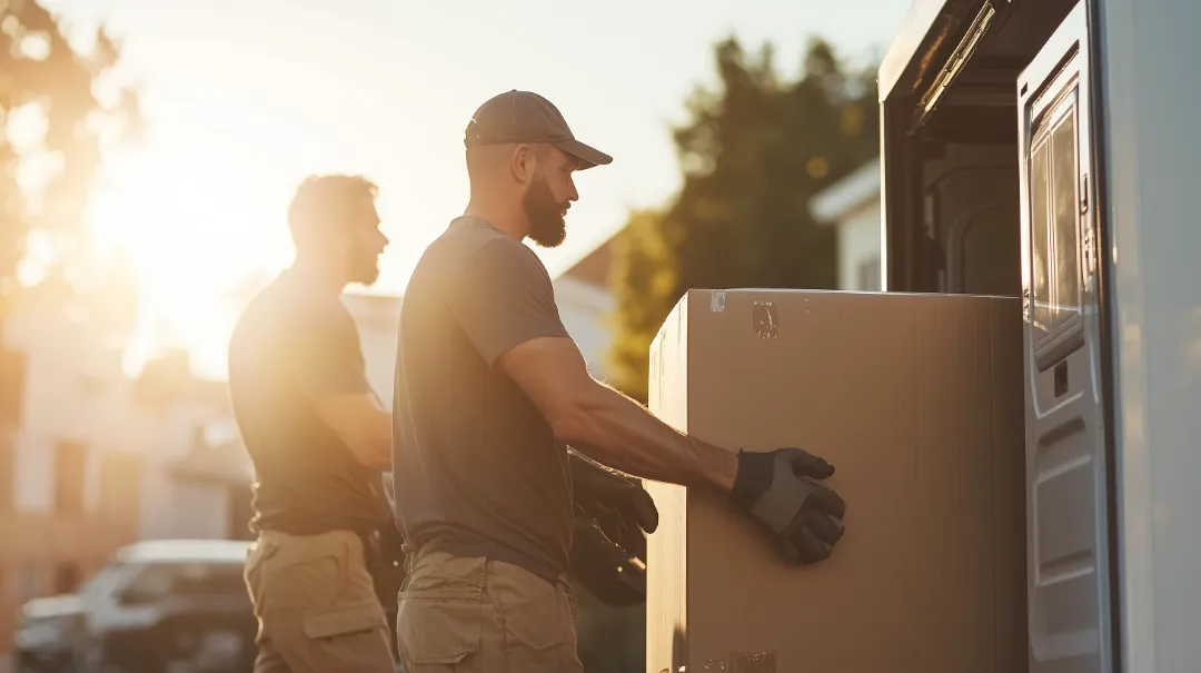 Delivery man sitting in his van while writing on clipboard